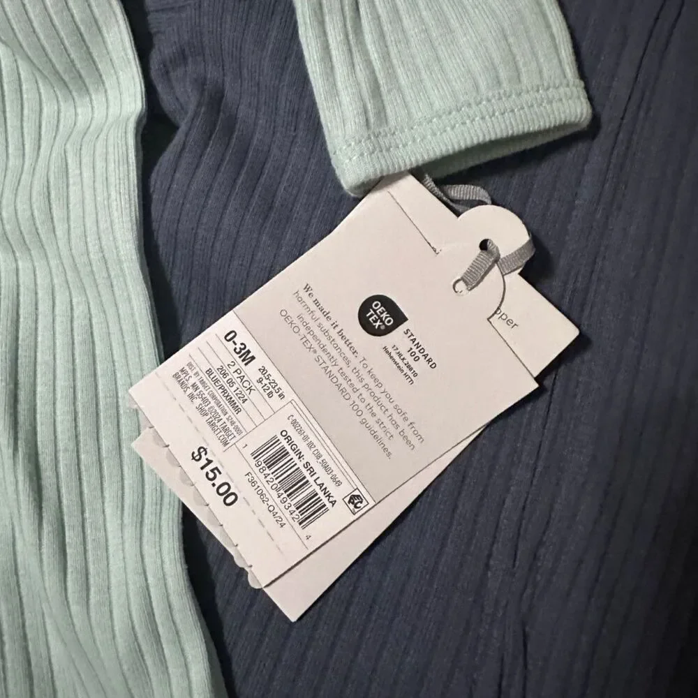 Baby 0-3M 2-Pack Footed Sleepers Blue Green Long Sleeve One-Piece NWT